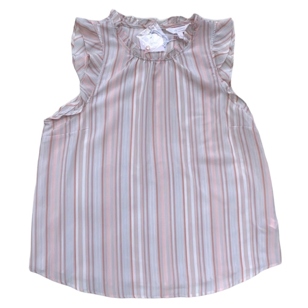 LC Lauren Conrad Pink Striped Ruffle Tank Top Size Large